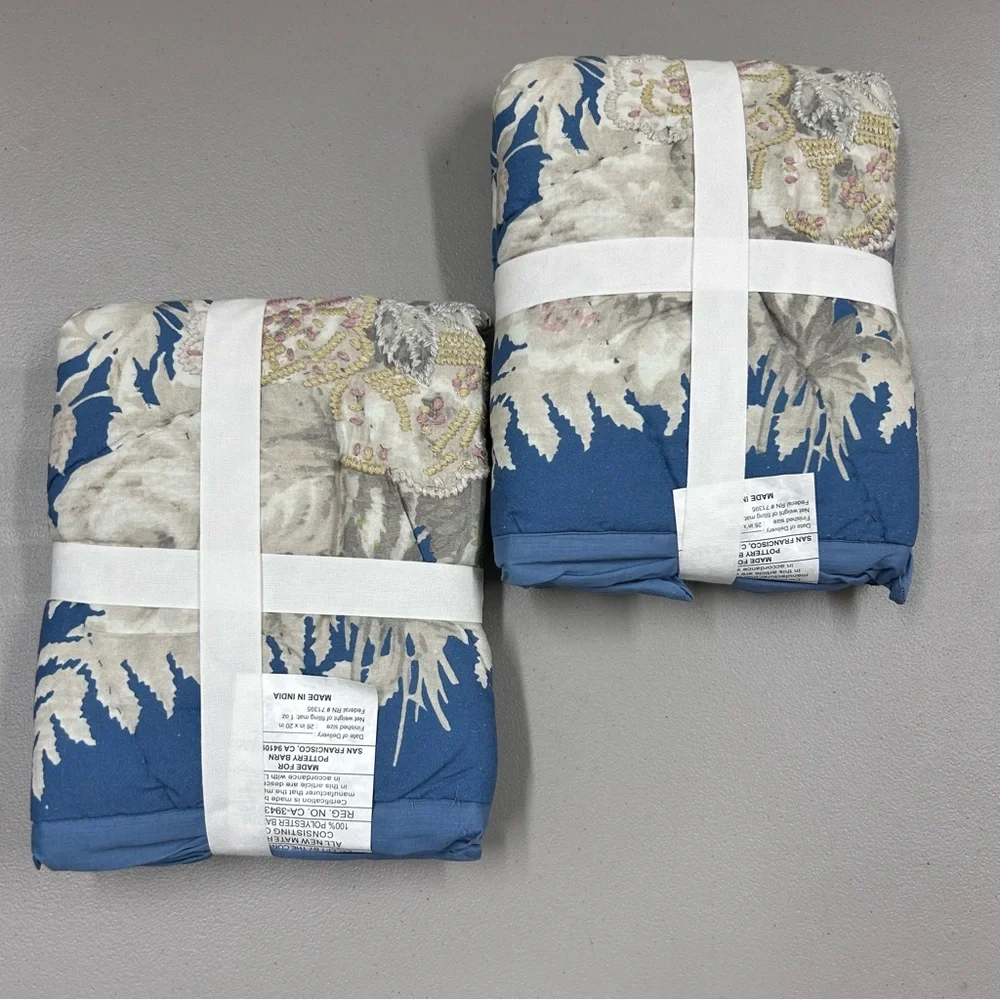 Pottery Barn Bethany Floral Embroidered Reversible Quilt + 2 Standard Shams NWT